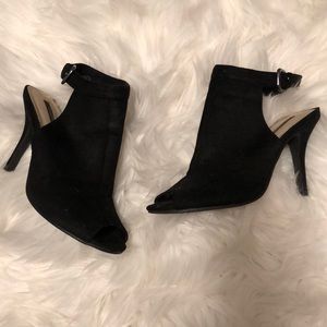 Forever 21 Black Suede-Feel Peep Toe Heels